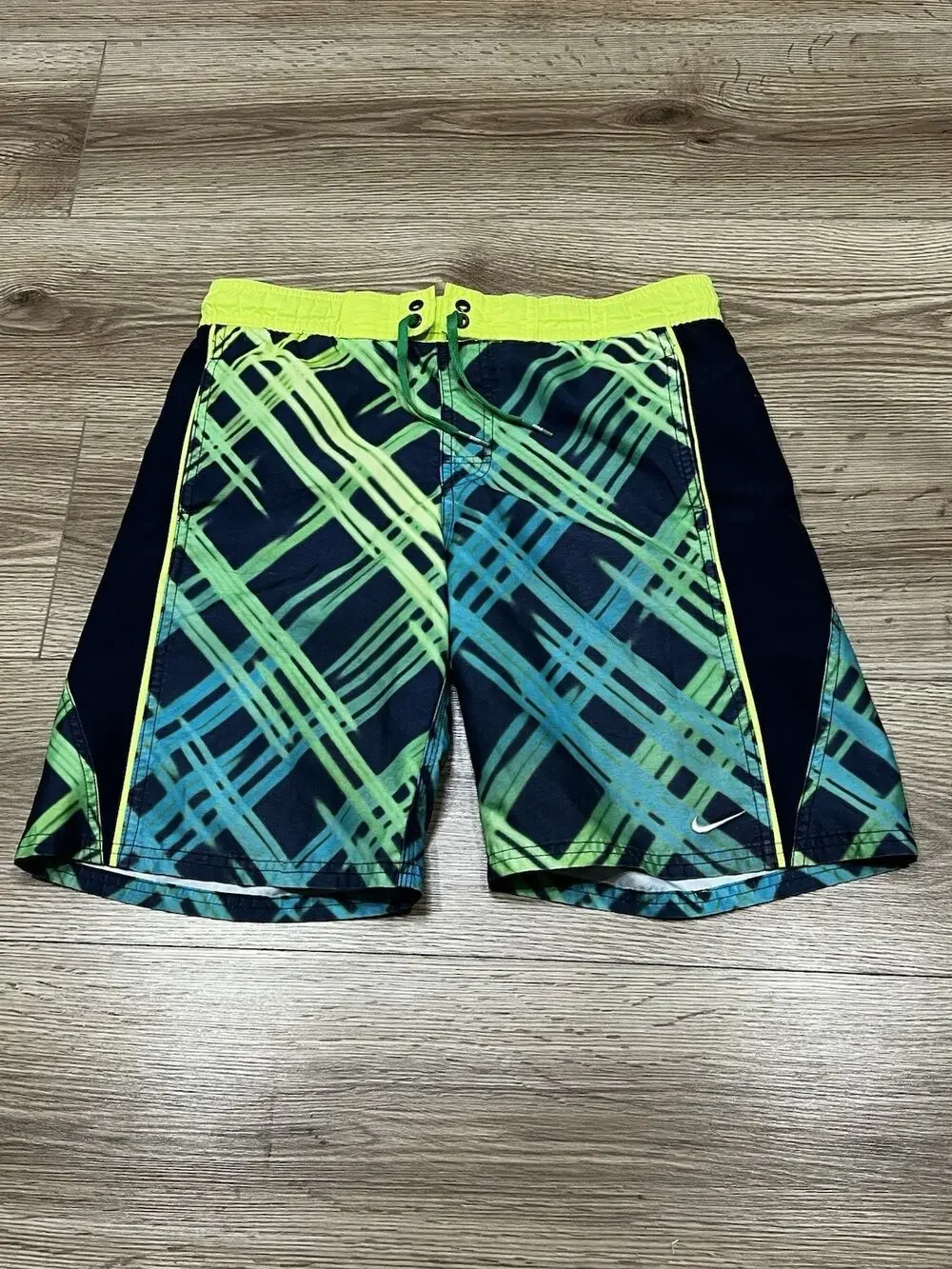 Nike Swim Shorts Mens M Green Blue Lined Drawstring Elastic Waist